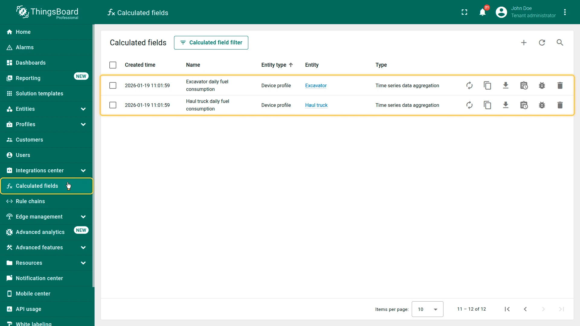 Calculated fields in Mine site asset profile