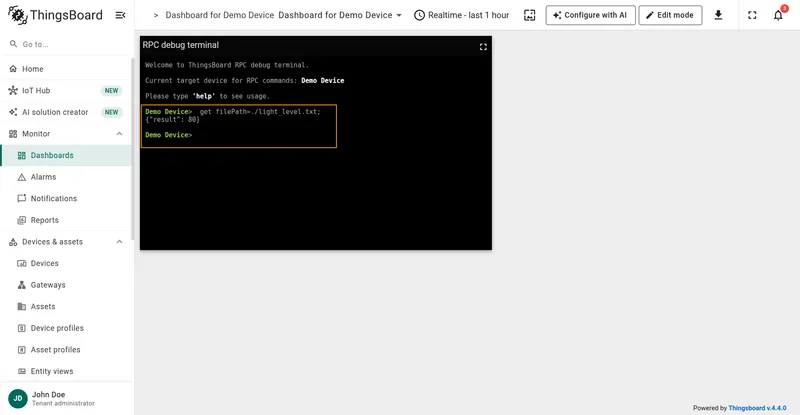 FTP GET RPC confirming the new value was written to the file