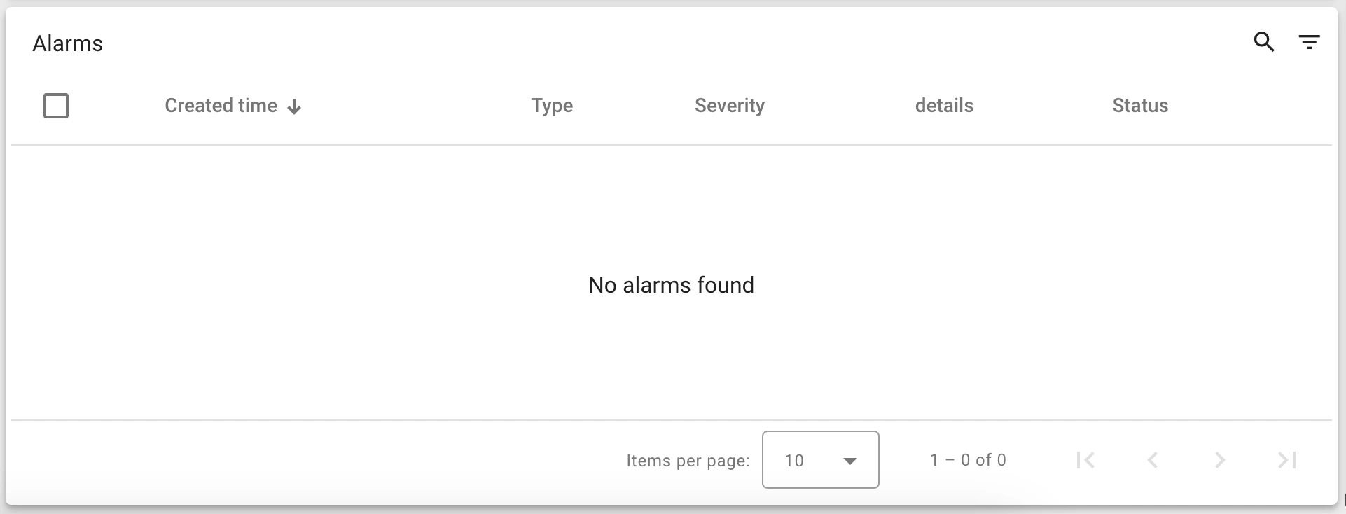 Alarms widget showing gateway-related alarms