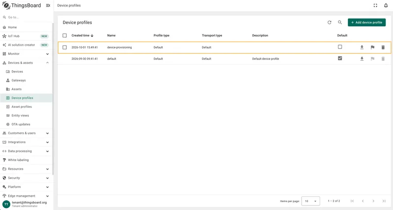 Device profile created successfully
