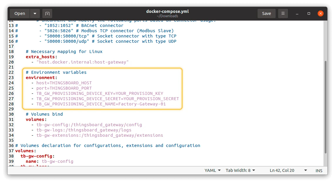 docker-compose.yml file opened in a text editor