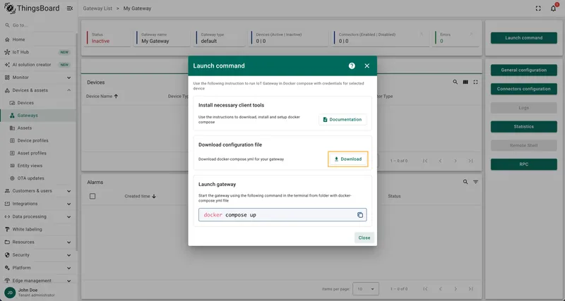 Launch command window with the Download button