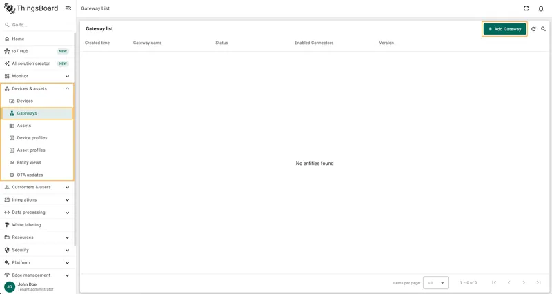 Go to Entities > Gateways tab