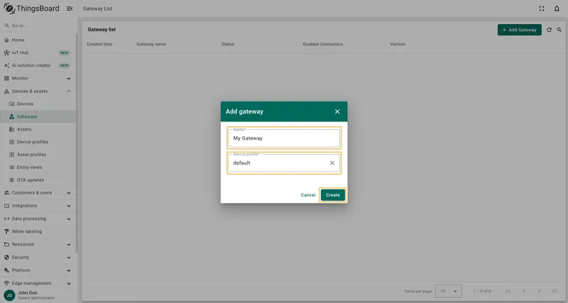 Create new gateway device