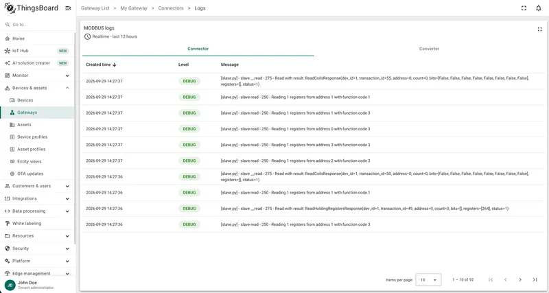 Connector logs table