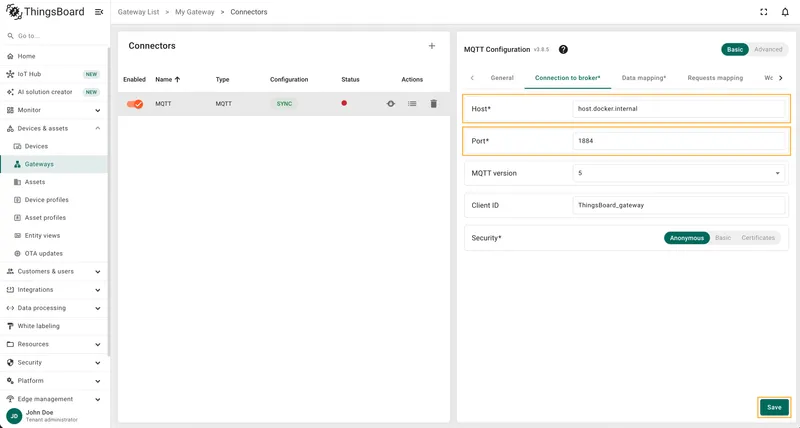 Change default host to host.docker.internal and port to 1884