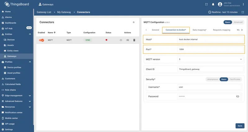 Change default host to host.docker.internal and port to 1884