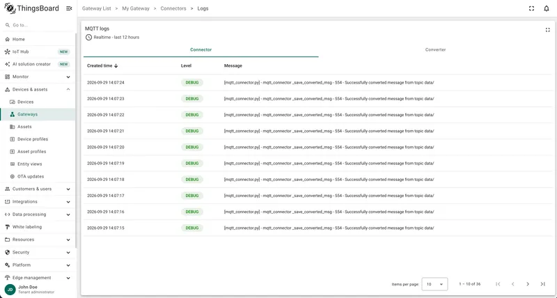 Connector logs table