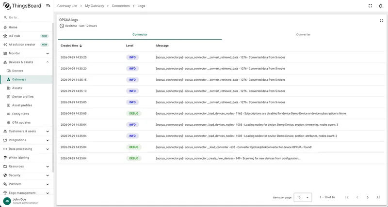 Connector logs table