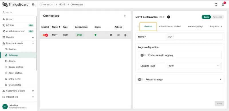 MQTT general settings