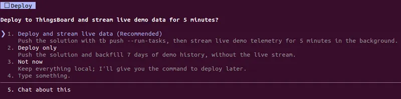 The Deploy question in the agent terminal