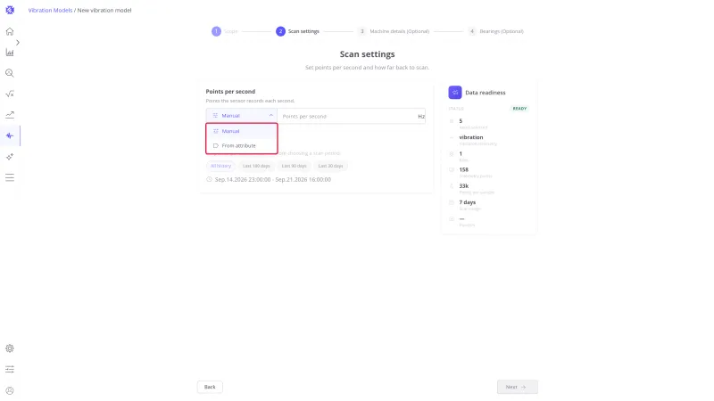 Points per second source list open with Manual and From attribute