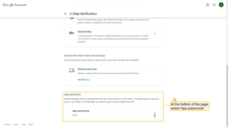 App passwords option