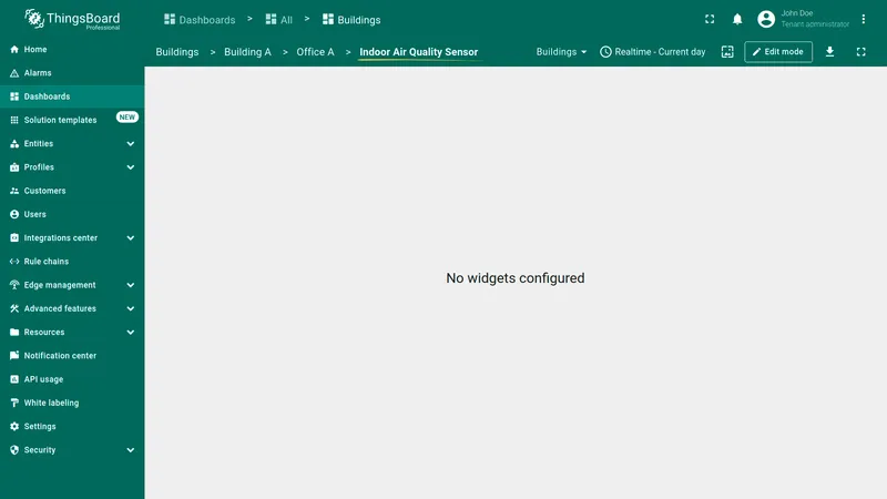 Navigation to device-specific dashboard state with breadcrumb showing selected device