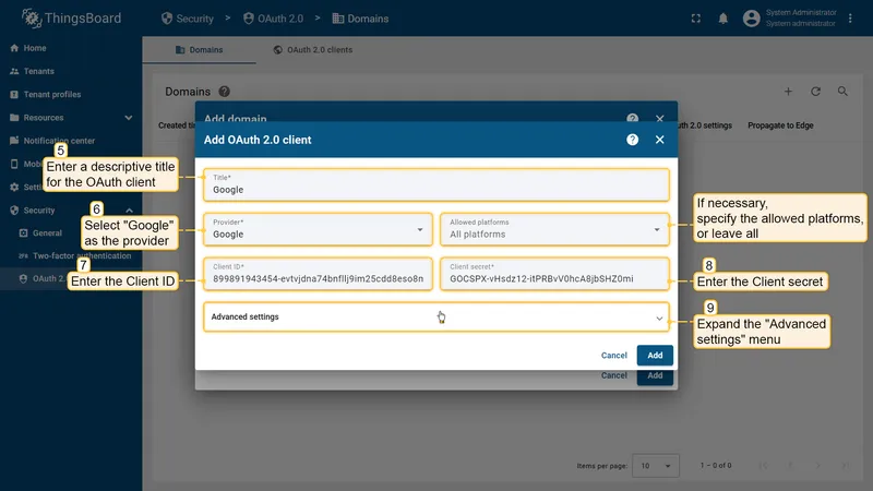 OAuth client — title and provider