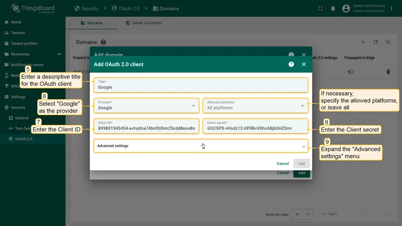 OAuth client — title and provider