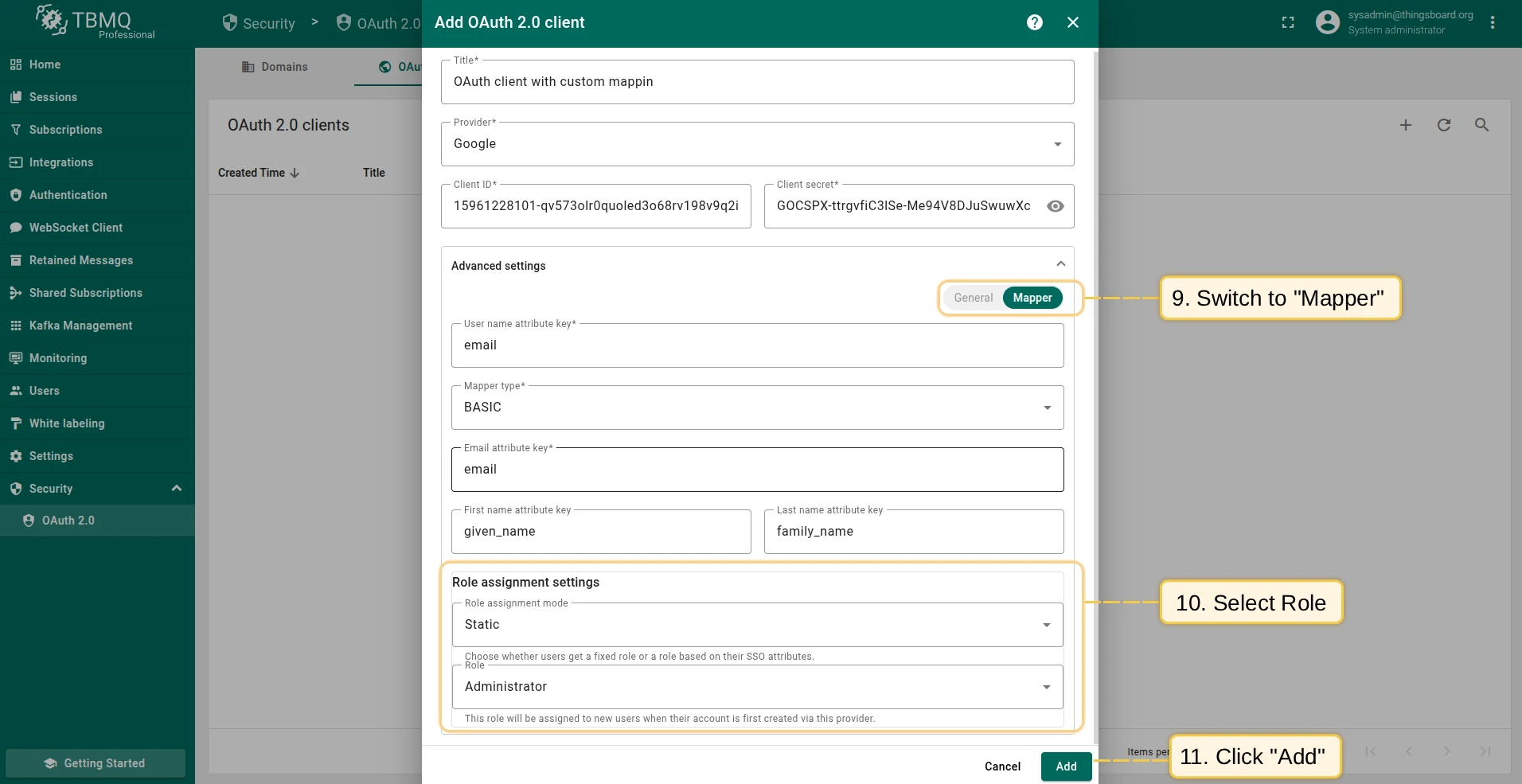 Configure mapper block for Google OAuth 2.0 client