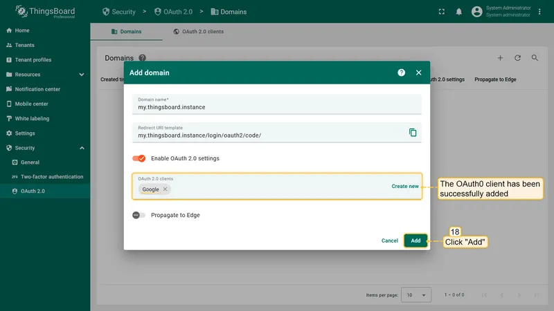 OAuth client successfully added