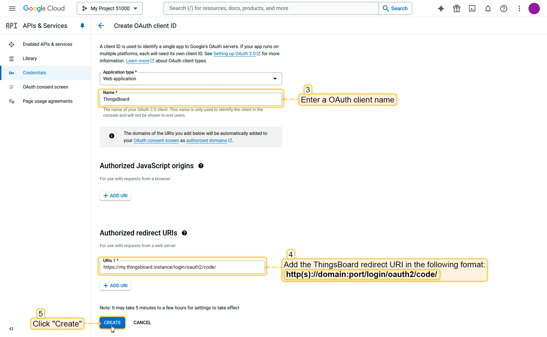 Google OAuth client configuration form