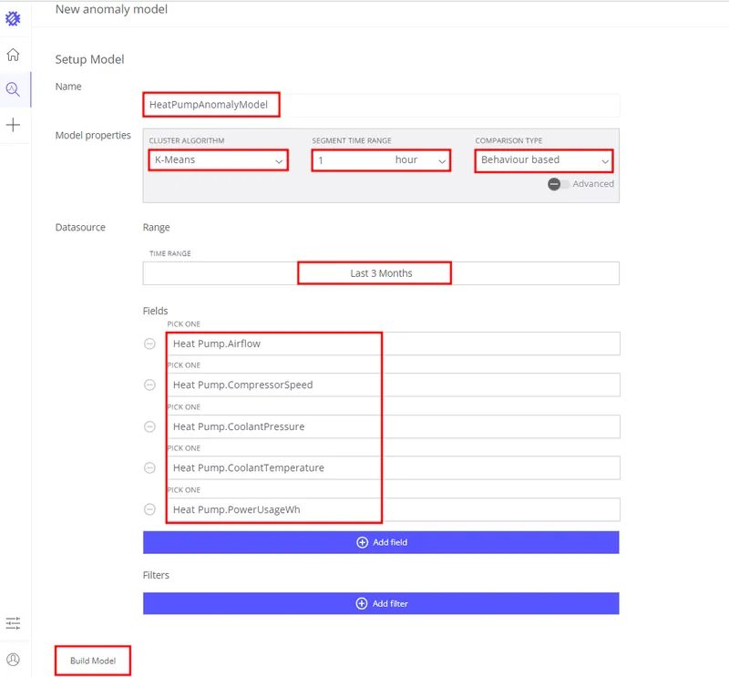 Set anomaly detection model parameters
