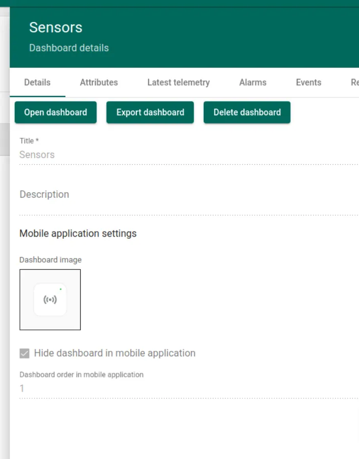 Dashboard details edit form