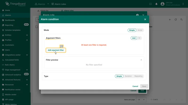 Add argument filter button for Major condition