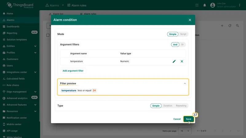 Clear condition filter preview