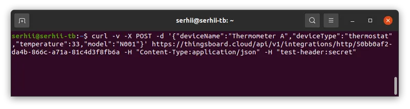 Terminal showing curl command with security header being sent