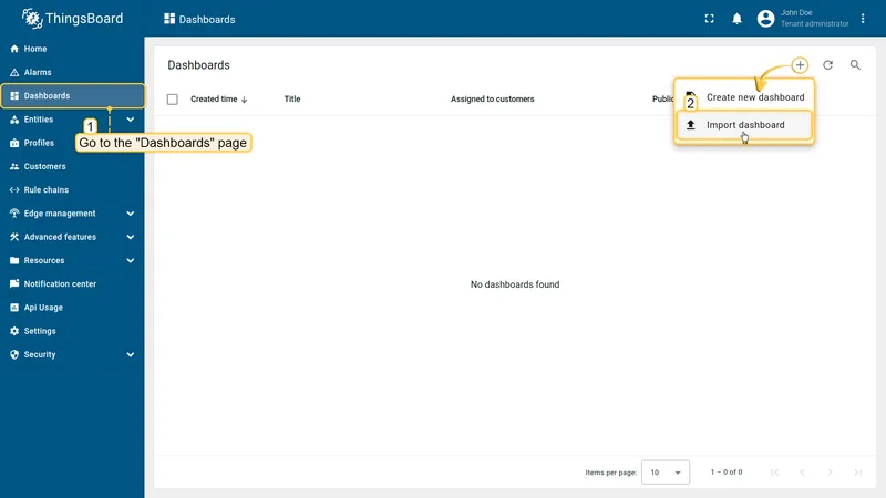 Import dashboard