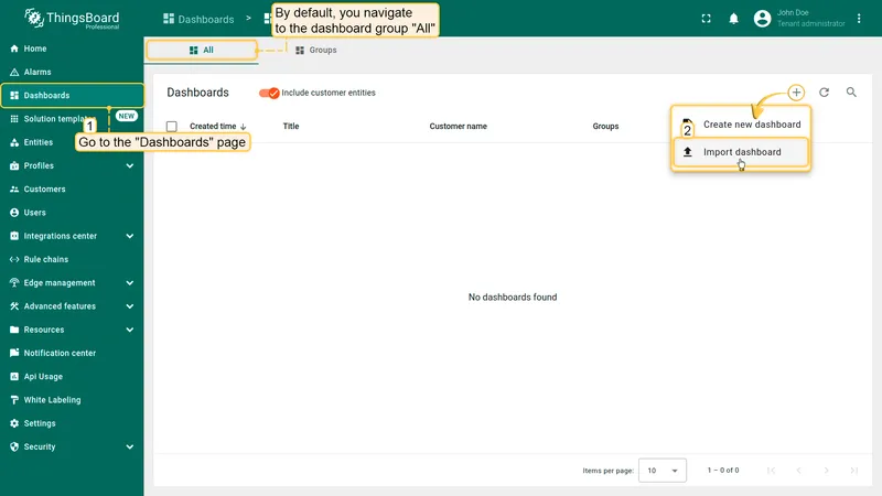 Import dashboard
