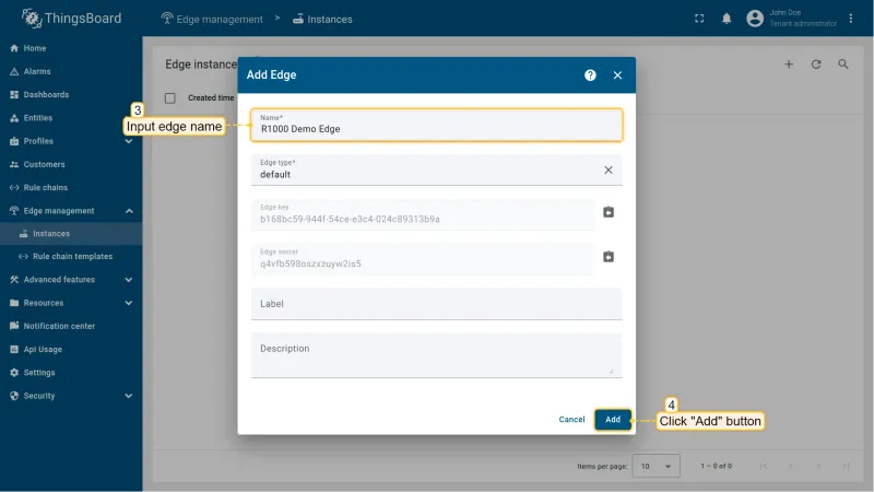 Add Edge dialog with name field