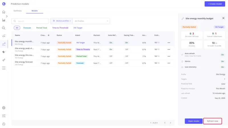 Detail panel with the Refresh now button highlighted