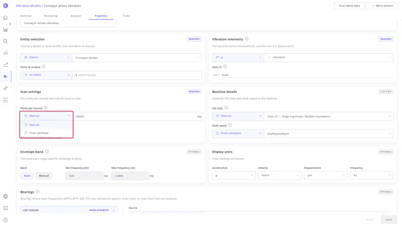 Points per second source select open, offering Manual and From attribute