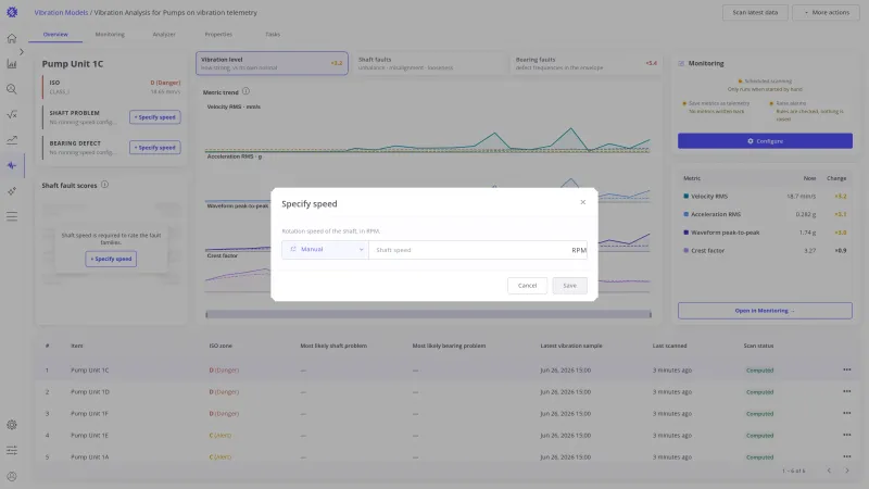 Specify speed dialog with the source Manual and the RPM field