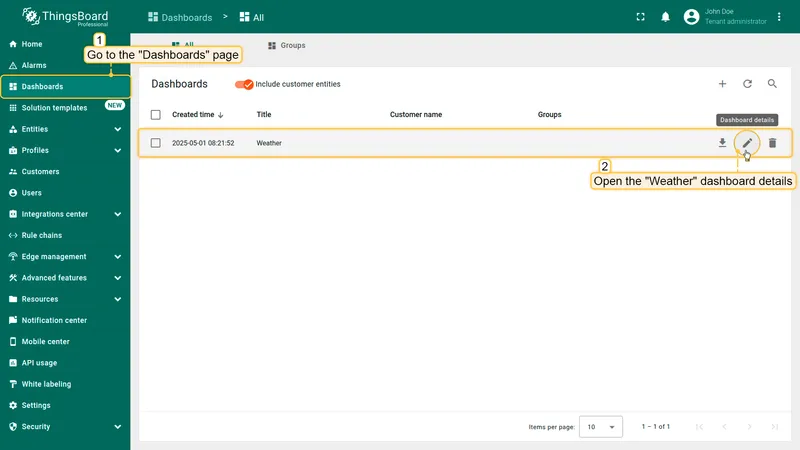 Open dashboard details