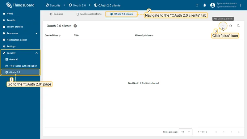 ThingsBoard OAuth 2.0 clients tab
