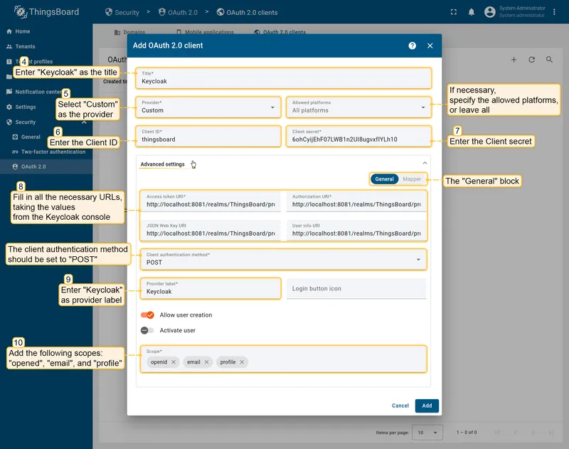 Keycloak client credentials and endpoints
