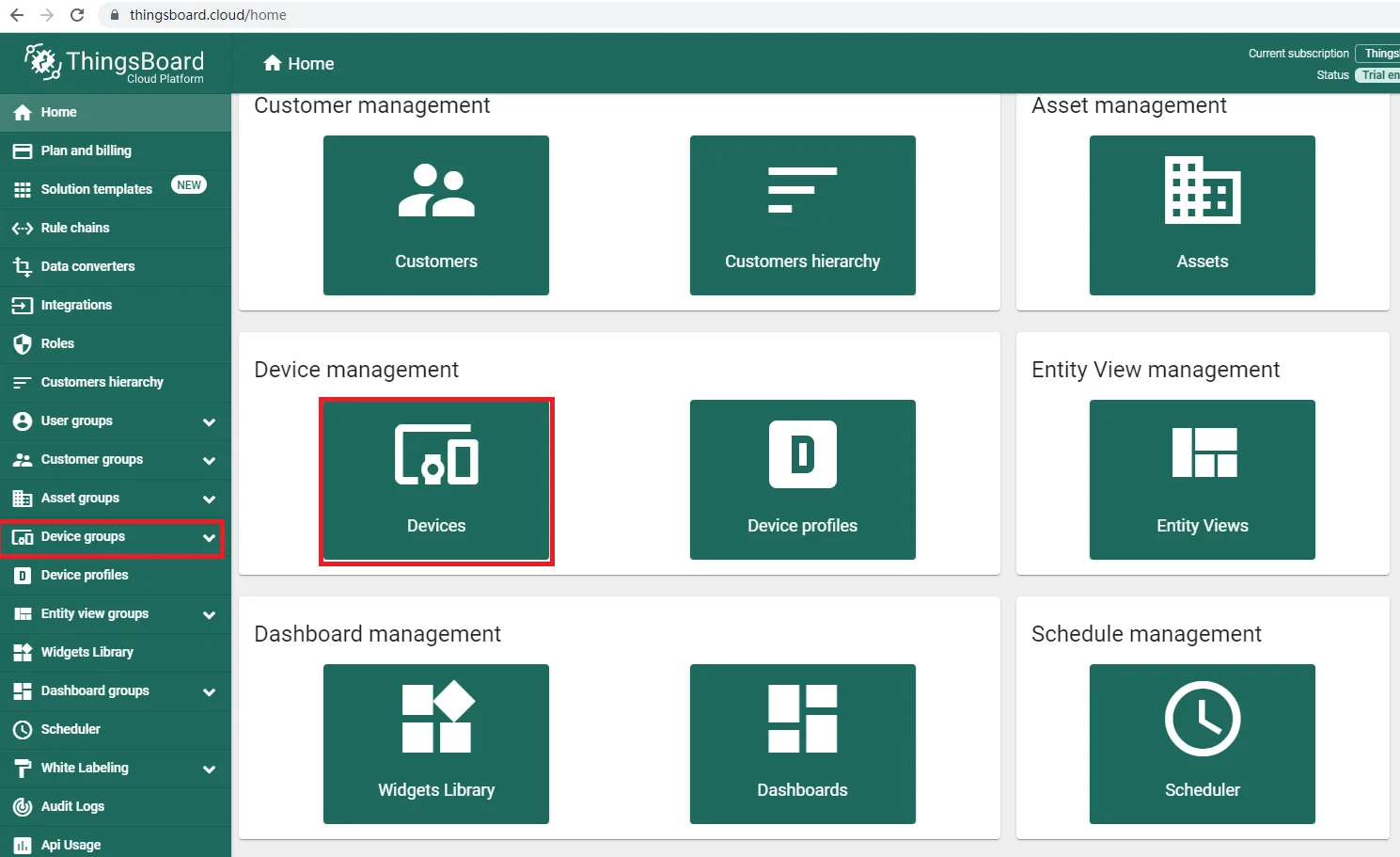 Device Groups page