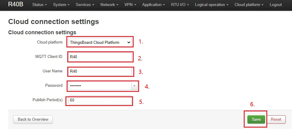 ThingsBoard connection settings