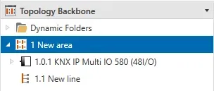 After device installation, drag and drop it to the sidebar above "**1 New area**". Device added.