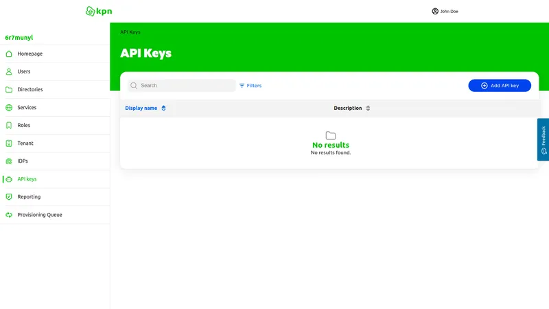 API Keys page with Add API key button