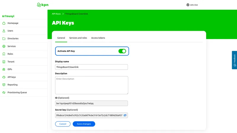 API key General tab