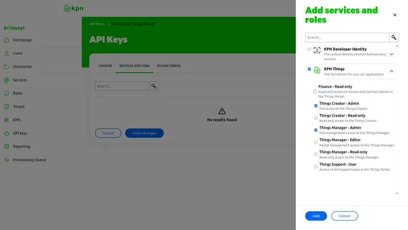 Add services and roles dialog
