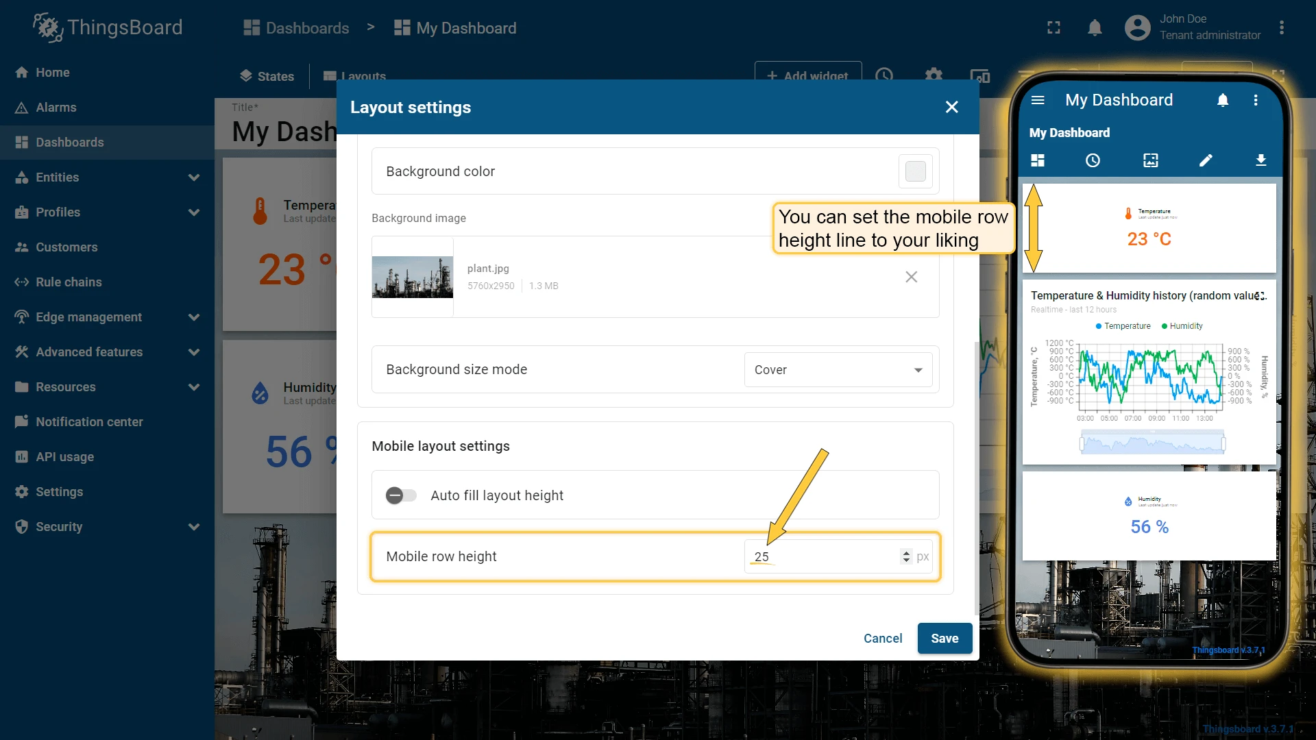 Mobile row height setting