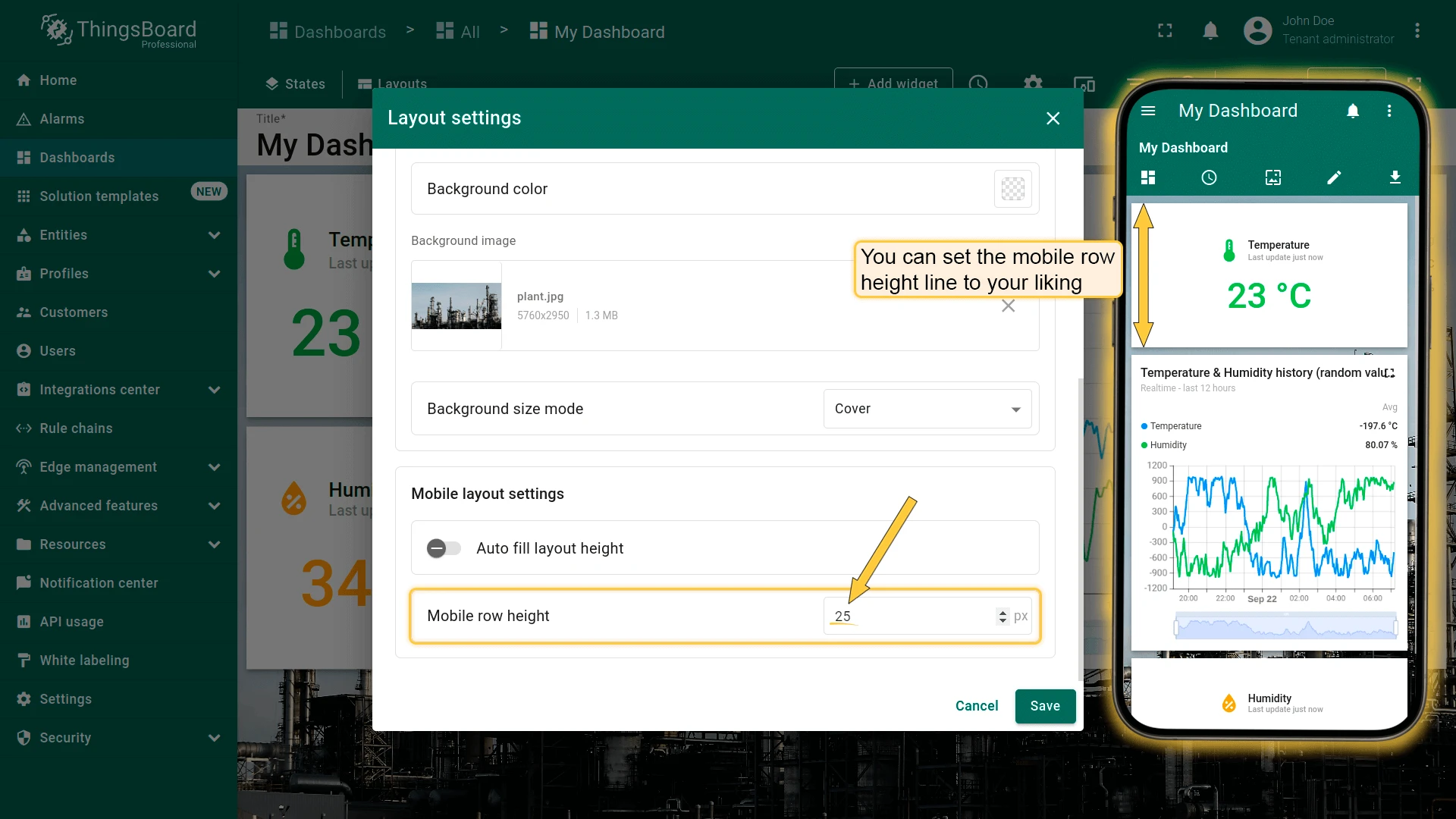 Mobile row height setting