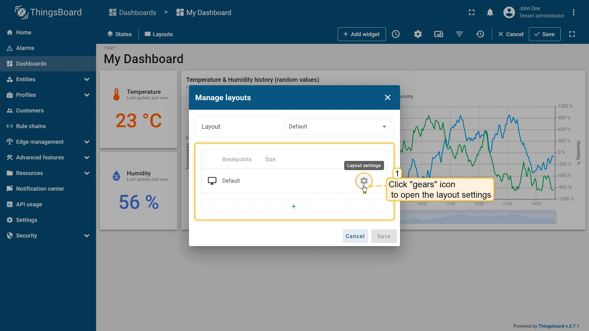 Open layout settings