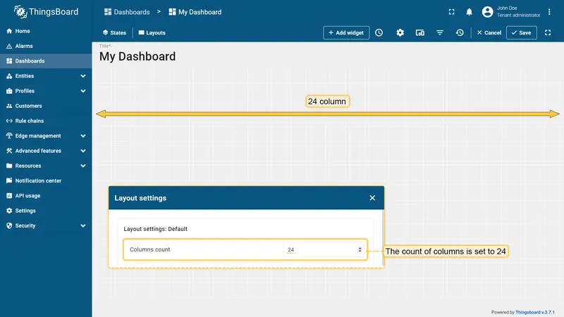 Dashboard grid with 24 columns