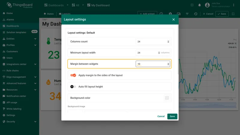 Margin between widgets field in layout settings