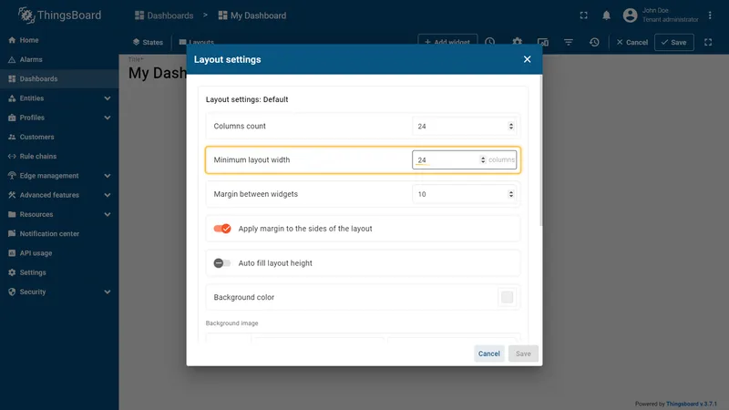 Minimum layout width field in layout settings