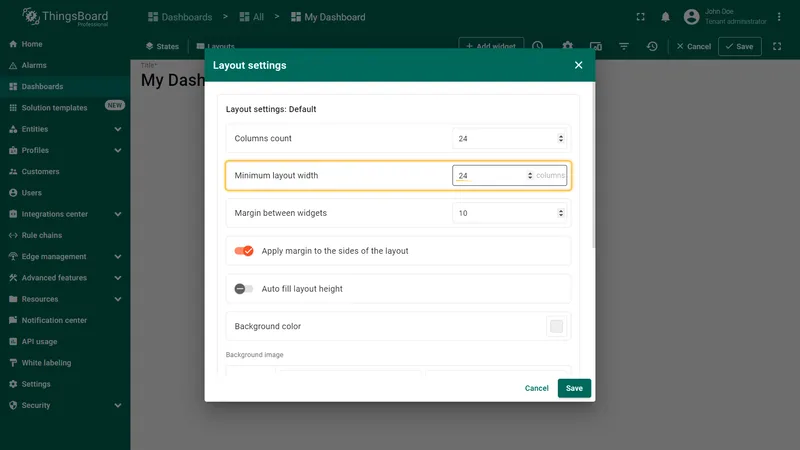 Minimum layout width field in layout settings